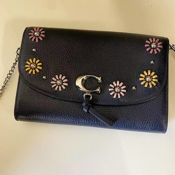 Coach 2626 Remi Chain Crossbody With Whipstitch Daisy Applique In Silver/Midnigh